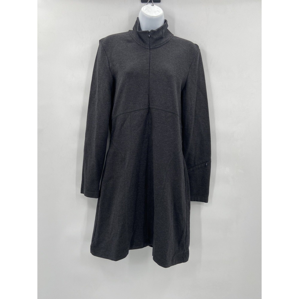 Athleta Cassidy Charcoal Grey Zip Long Sleeve Knit Stretch Dress‎ Women's Sz MP
